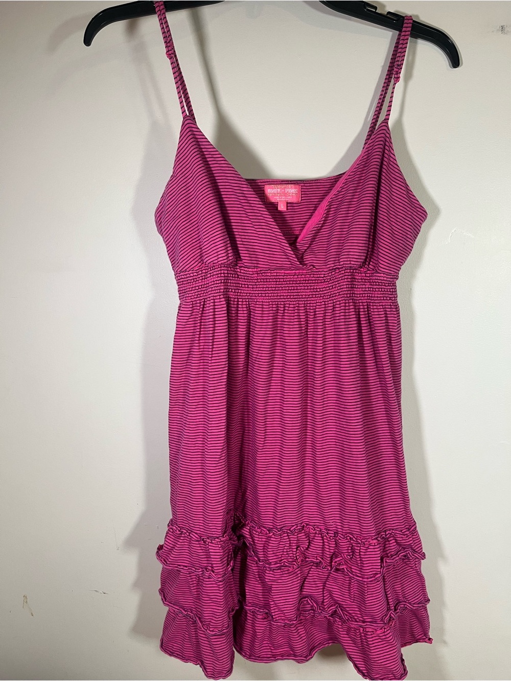 PINK Victoria's Secret Fuchsia Pink Striped Chemise with Ruffle Hem Y2K